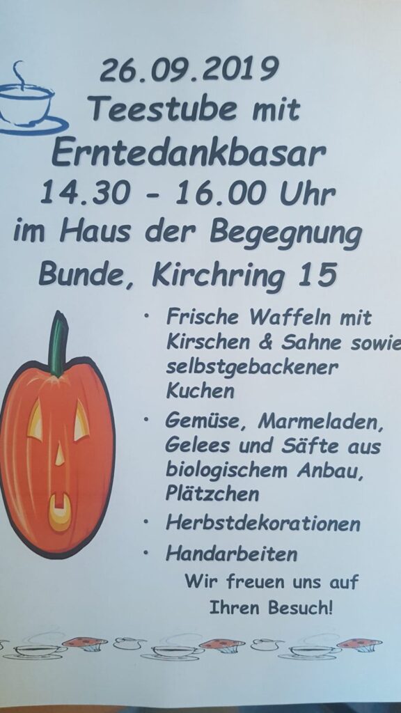 Erntedankbasar 26.09.2019 im Haus der Begegnung Bunde 10 Erntedankbasar e1568618645632