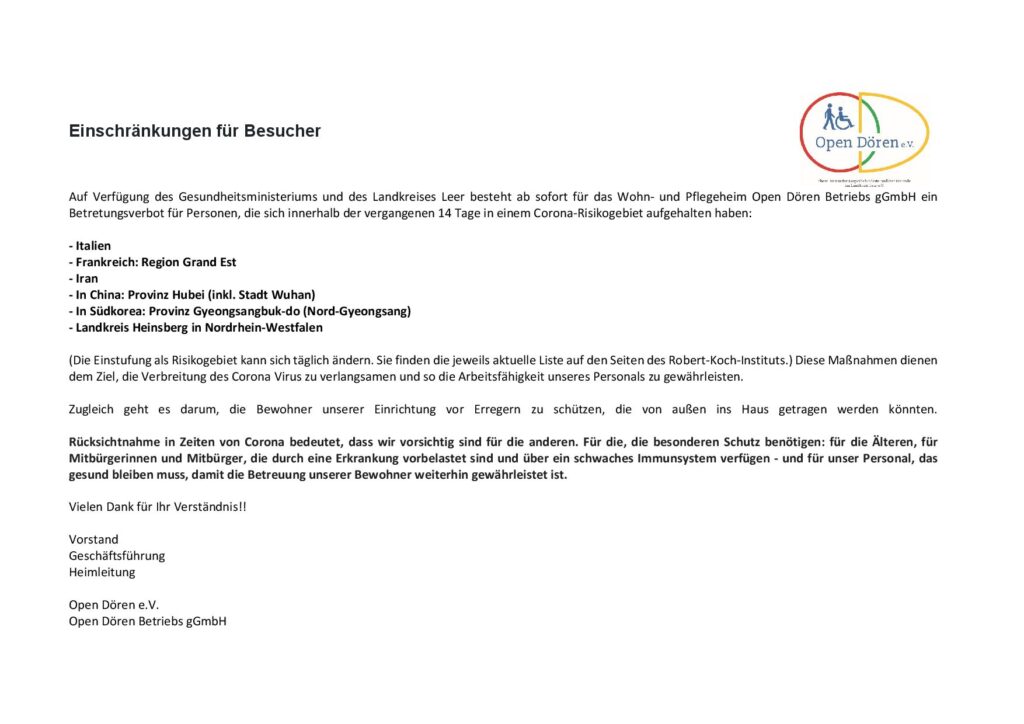 Allgemeinverfügung Besuchsverbot